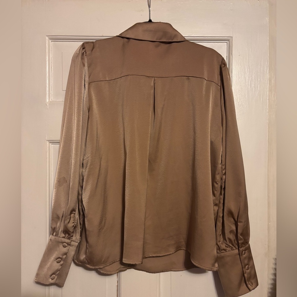 Bronze/gold satin button up blouse - Picture 4 of 5